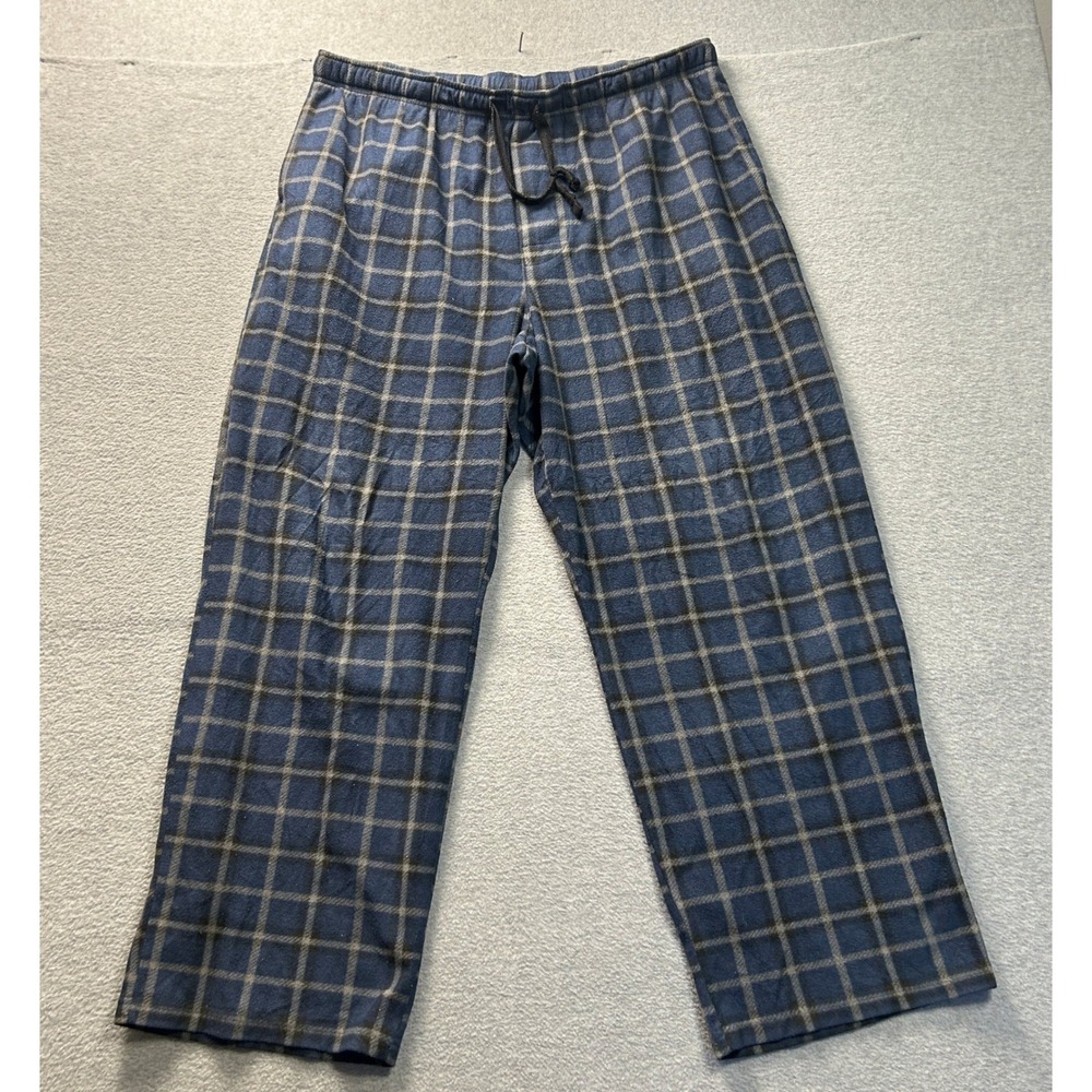 Croft And Barrow Pajama Lounge Pants Mens XL Blue Plaid Fleece Drawstring